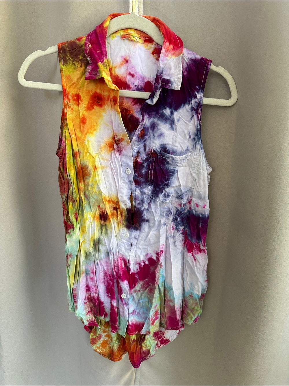 beachlunchlounge Multicolor Tie-Dye Sleeveless Button-Down Shirt sz s/p